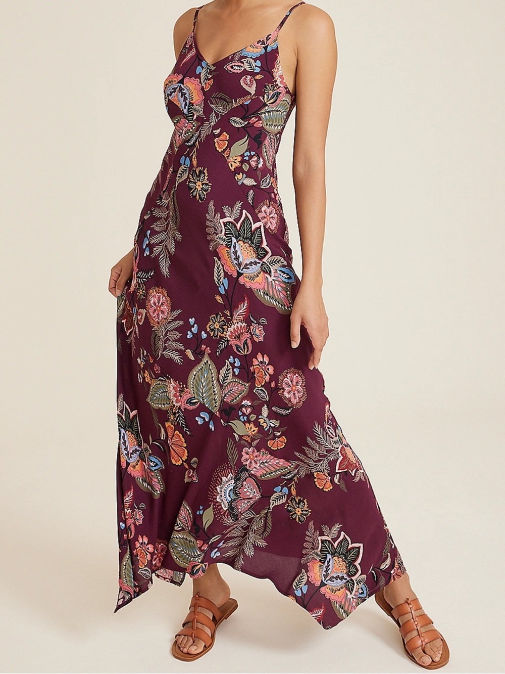 Maurices Burgundy Floral Maxi Dress Boho Cottagecore Slip Dress Whimsical M - Picture 16 of 16